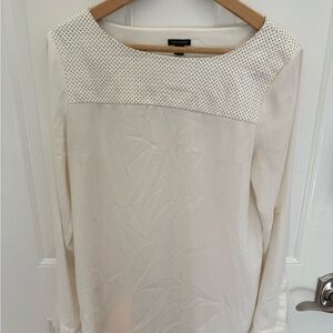 Ann Taylor perforated faux leather yoke top size M ivory